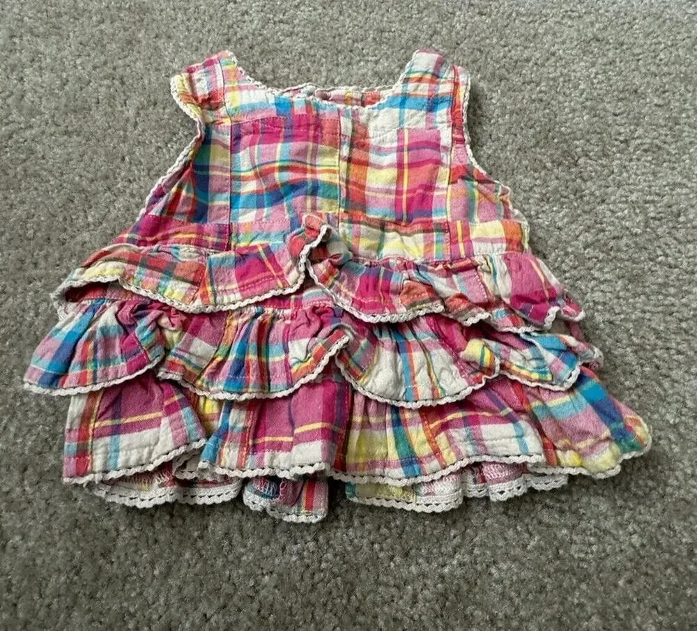 The children’s place 3T 36 Mo Dress Ruffle Tier Plaid Flower Top Pink Baby Girl